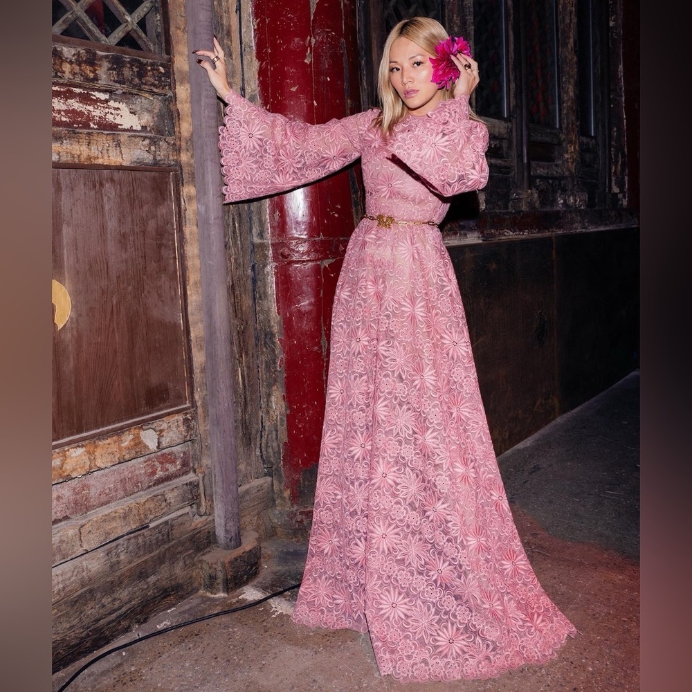 NWT Valentino Garavani Floral Guipure Lace Gown Dusty Rose Pink Maxi Sz 42 - Picture 2 of 16